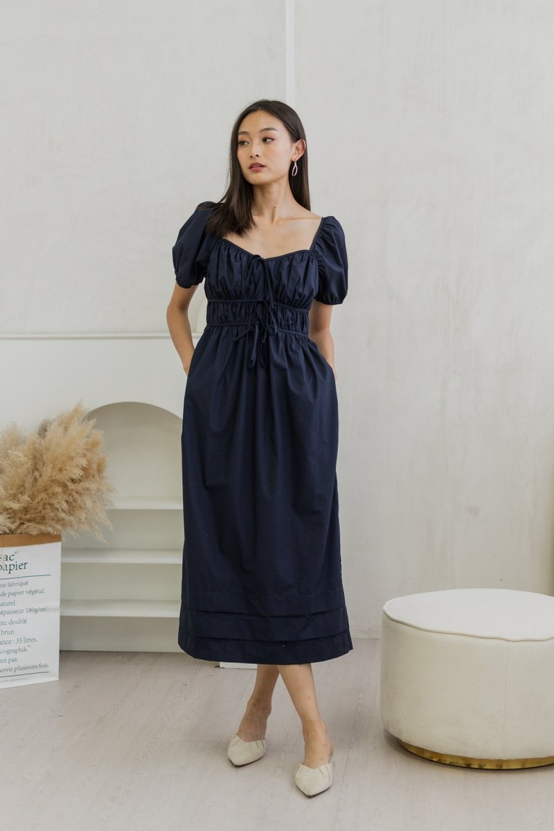 Arlet Tie Ribbon Maxi Dress In Navy (XS)