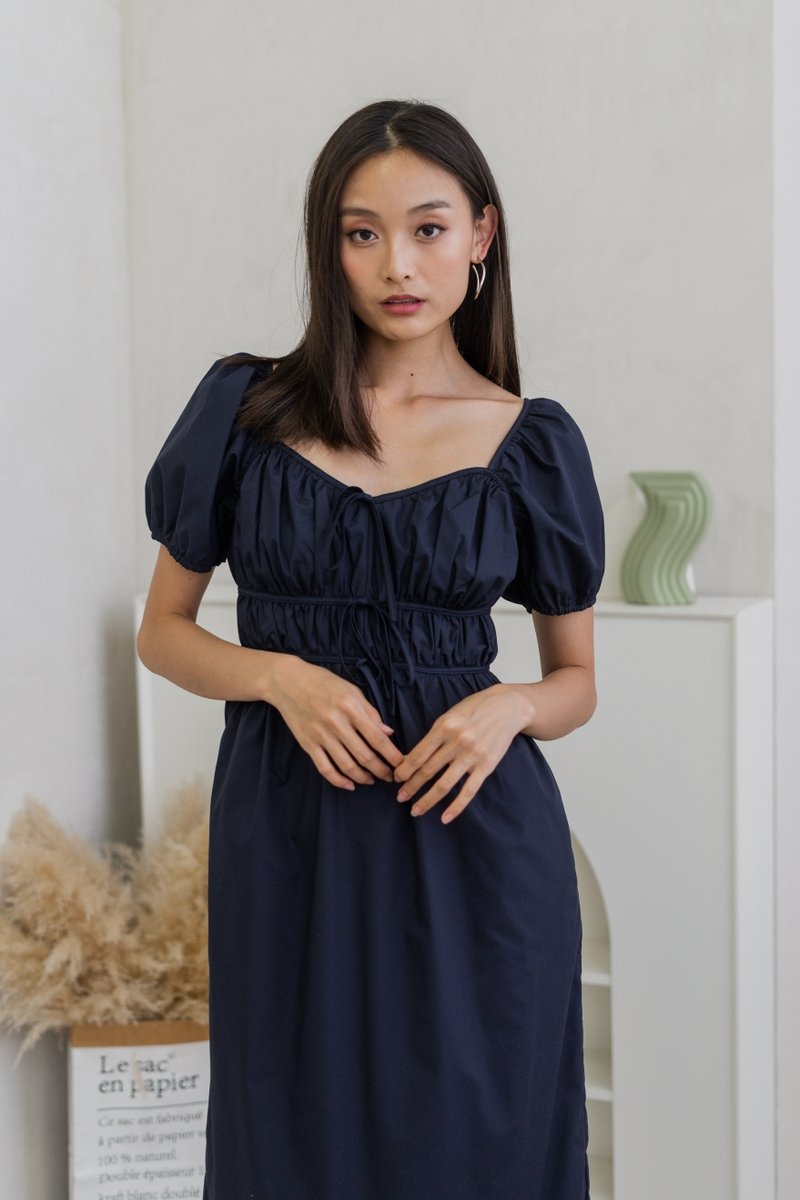 Arlet Tie Ribbon Maxi Dress In Navy (XS)