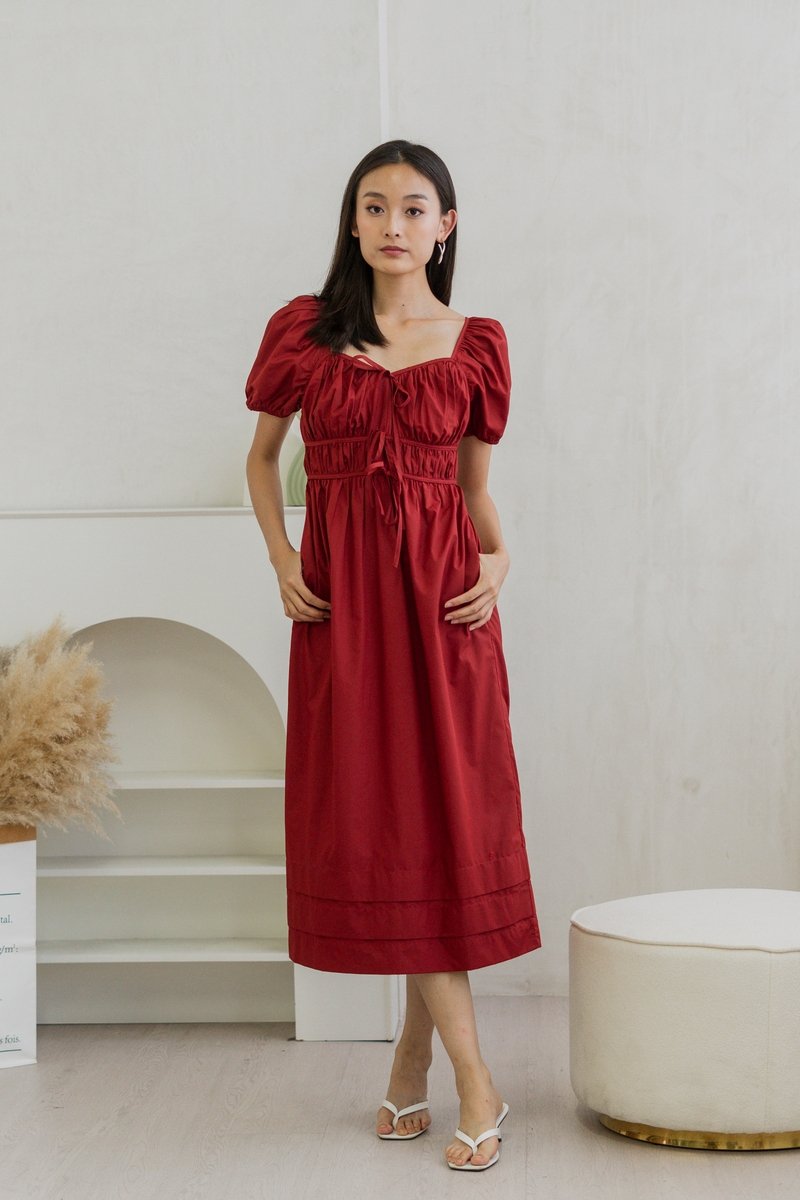 Arlet Tie Ribbon Maxi Dress In Wine Red