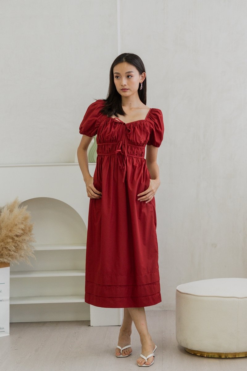 Arlet Tie Ribbon Maxi Dress In Wine Red