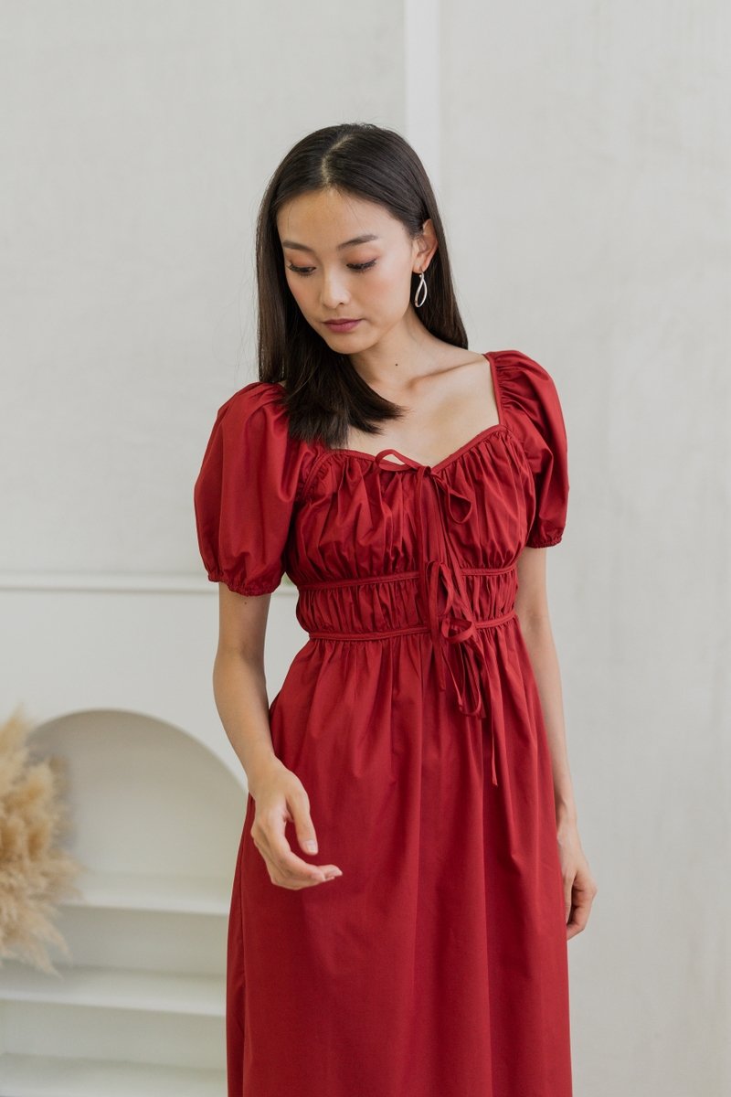 Arlet Tie Ribbon Maxi Dress In Wine Red