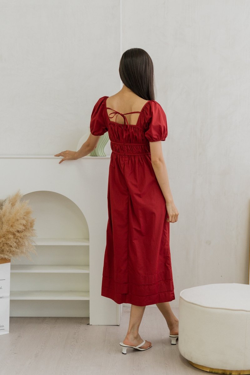 Arlet Tie Ribbon Maxi Dress In Wine Red