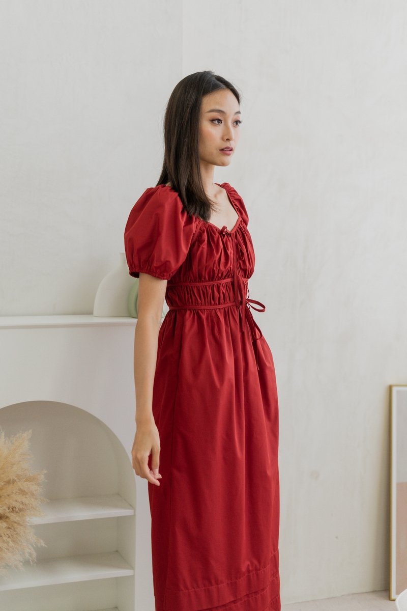 Arlet Tie Ribbon Maxi Dress In Wine Red