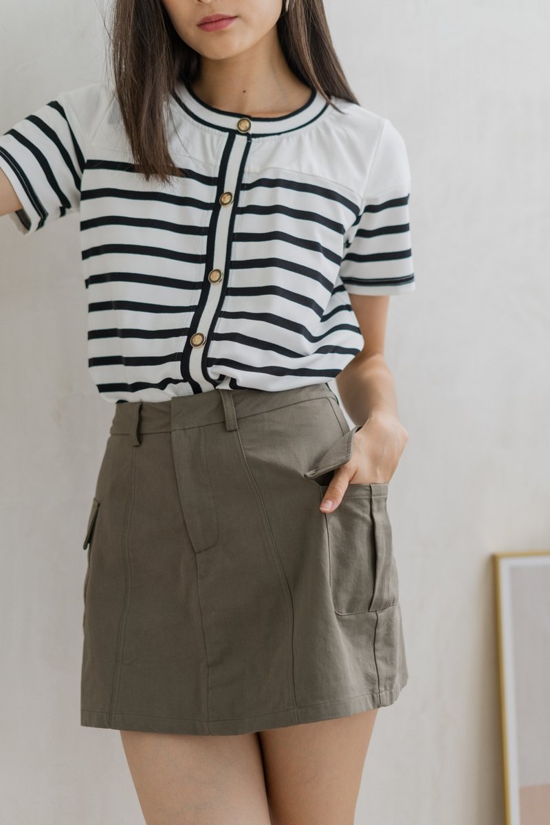 Kass Cotton Stripes Button Top In White