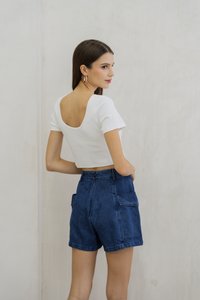 Acacia Ribbed Padded Crop Top In White
