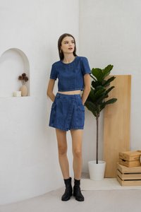 Kienna Denim Crop Top In Dark Wash