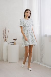 Aeris Printed Floral Flared Dress In White (XS)