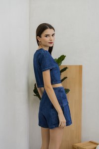 Kienna Denim Overlap Skorts In Dark Wash (XS)