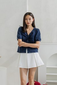 Maeve Denim Ruched Front Zip Top (XS)