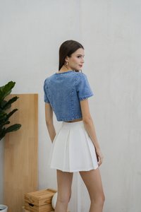 Kienna Denim Crop Top In Light Wash (XS)