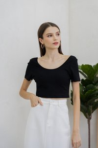 Acacia Ribbed Padded Crop Top In Black