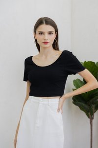 Acacia Ribbed Padded Crop Top In Black