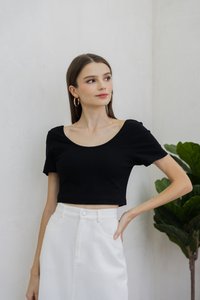 Acacia Ribbed Padded Crop Top In Black