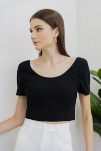 Acacia Ribbed Padded Crop Top In Black