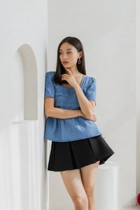 Ophelia Pleated Denim Babydoll Top (XS)