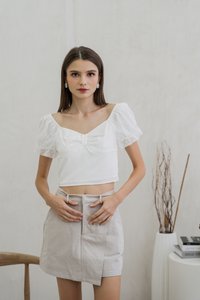 Odell Mesh Bow Crop Top In White