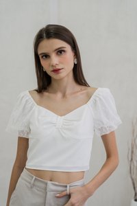 Odell Mesh Bow Crop Top In White