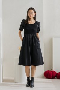 Meredith Mix Fabric Knitted Midi Dress In Black (XS)