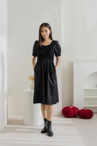Meredith Mix Fabric Knitted Midi Dress In Black (XS)
