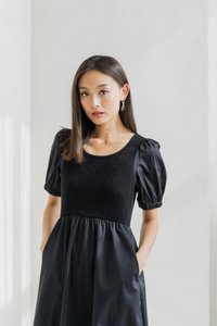 Meredith Mix Fabric Knitted Midi Dress In Black (XS)