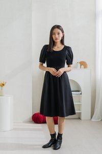 Meredith Mix Fabric Knitted Midi Dress In Black (XS)