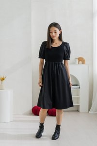 Meredith Mix Fabric Knitted Midi Dress In Black (XS)