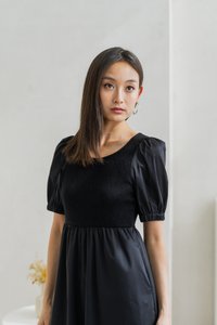 Meredith Mix Fabric Knitted Midi Dress In Black (XS)