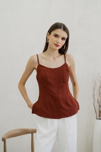 Calianna Button Camisole Top In Rust