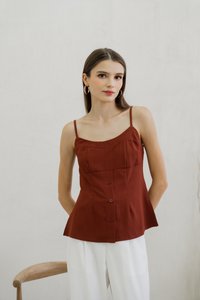 Calianna Button Camisole Top In Rust