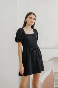 Seraphina Puffed Sleeves Dress Romper In Black (XS)