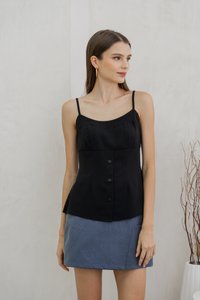 Calianna Button Camisole Top In Black (XS)