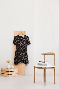 Aeris Printed Floral Flared Dress In Black (XS)