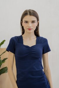 Tia Padded Ribbed Midi Dress In Navy