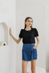 Petula Eyelet Knitted Top In Black (XS)