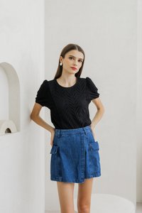 Petula Eyelet Knitted Top In Black (XS)