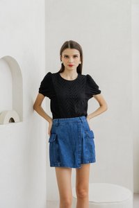 Petula Eyelet Knitted Top In Black (XS)