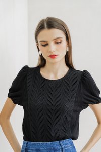 Petula Eyelet Knitted Top In Black (XS)