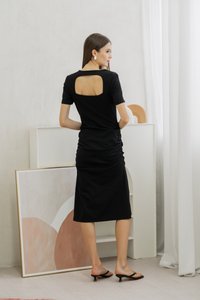 Jayda Padded Open Back Midi Dress In Black (XS)