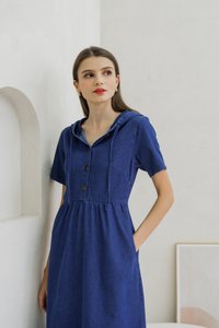 Celeste Hoodie Button Denim Midi Dress (XS)