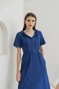Celeste Hoodie Button Denim Midi Dress (XS)