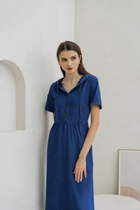 Celeste Hoodie Button Denim Midi Dress (XS)
