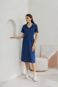 Celeste Hoodie Button Denim Midi Dress (XS)