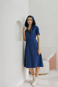 Celeste Hoodie Button Denim Midi Dress (XS)