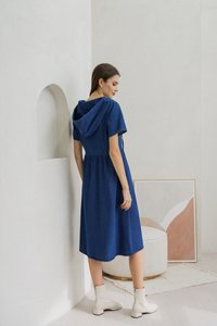 Celeste Hoodie Button Denim Midi Dress (XS)