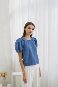 Trinity Puff Sleeves Denim Top (XS)