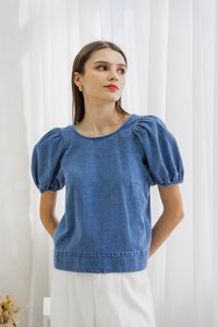 Trinity Puff Sleeves Denim Top (XS)