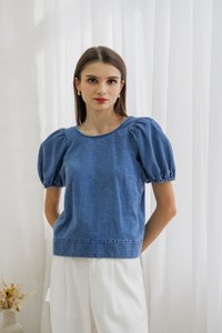 Trinity Puff Sleeves Denim Top (XS)