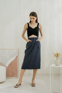 Giselle Padded Overlap Crop Top In Black (XS)