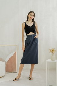 Giselle Padded Overlap Crop Top In Black (XS)
