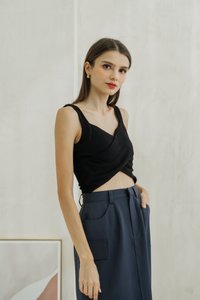 Giselle Padded Overlap Crop Top In Black (XS)
